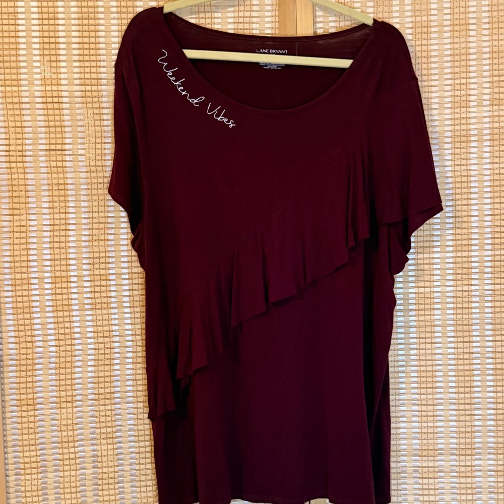 Lane Bryant Burgundy Weekend Vibes Ruffle Short Sleeve Top 18/20 Plus Size